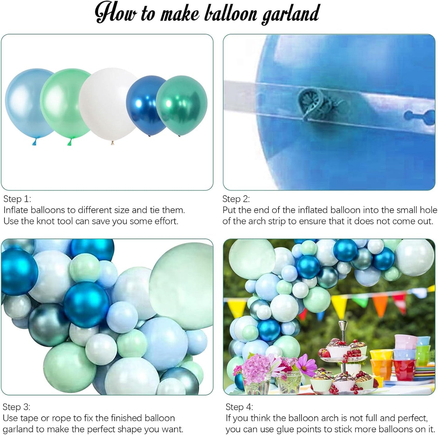 125pcs Blue Green Macaron Balloon and Metallic Blue Silver Balloon Garland Kit for Birthday Retirement Bridal Baby Shower Graduation Wedding Anniversary Party Decoration