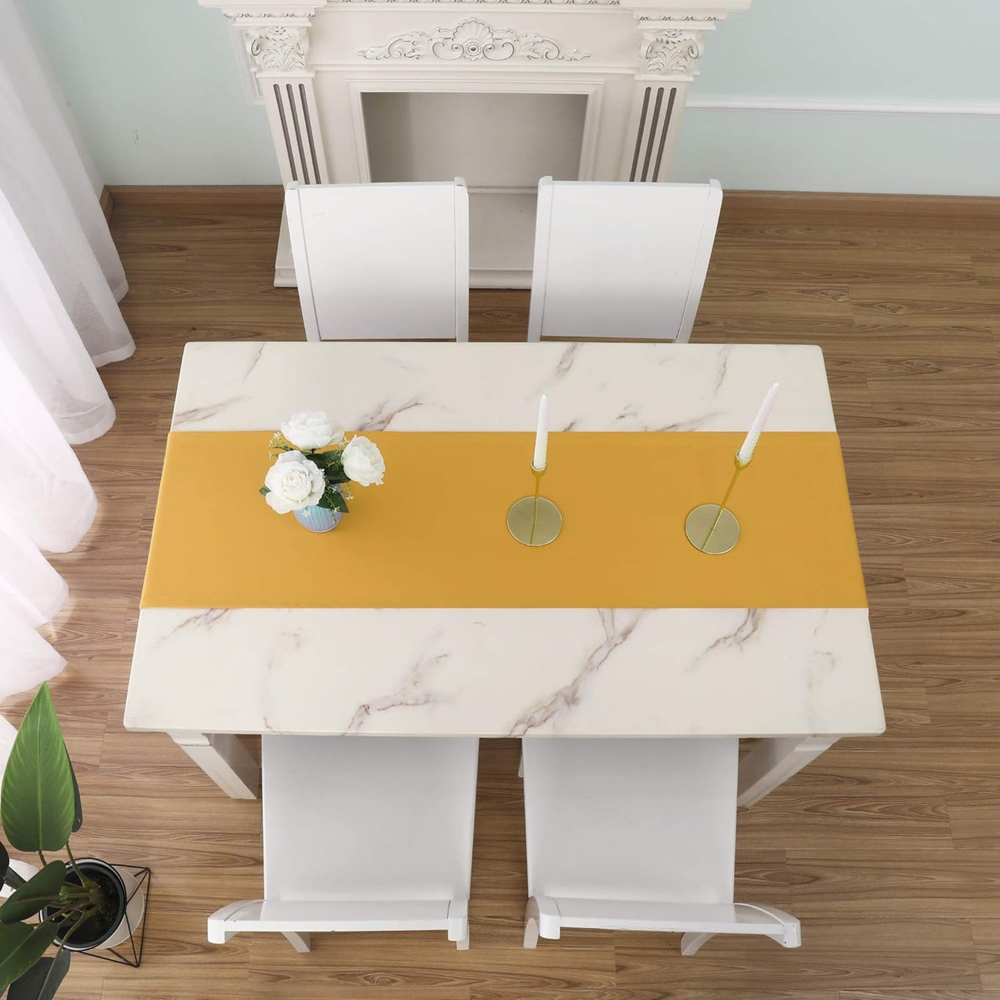 DUALIFE Table Runner Yellow 14 x 72 Inches Long Vivid Fall Yellow Table Runner for Wedding Family Dinner Outdoor Picnics Table Handmade Table Runners 14" x 72" 2 Pieces