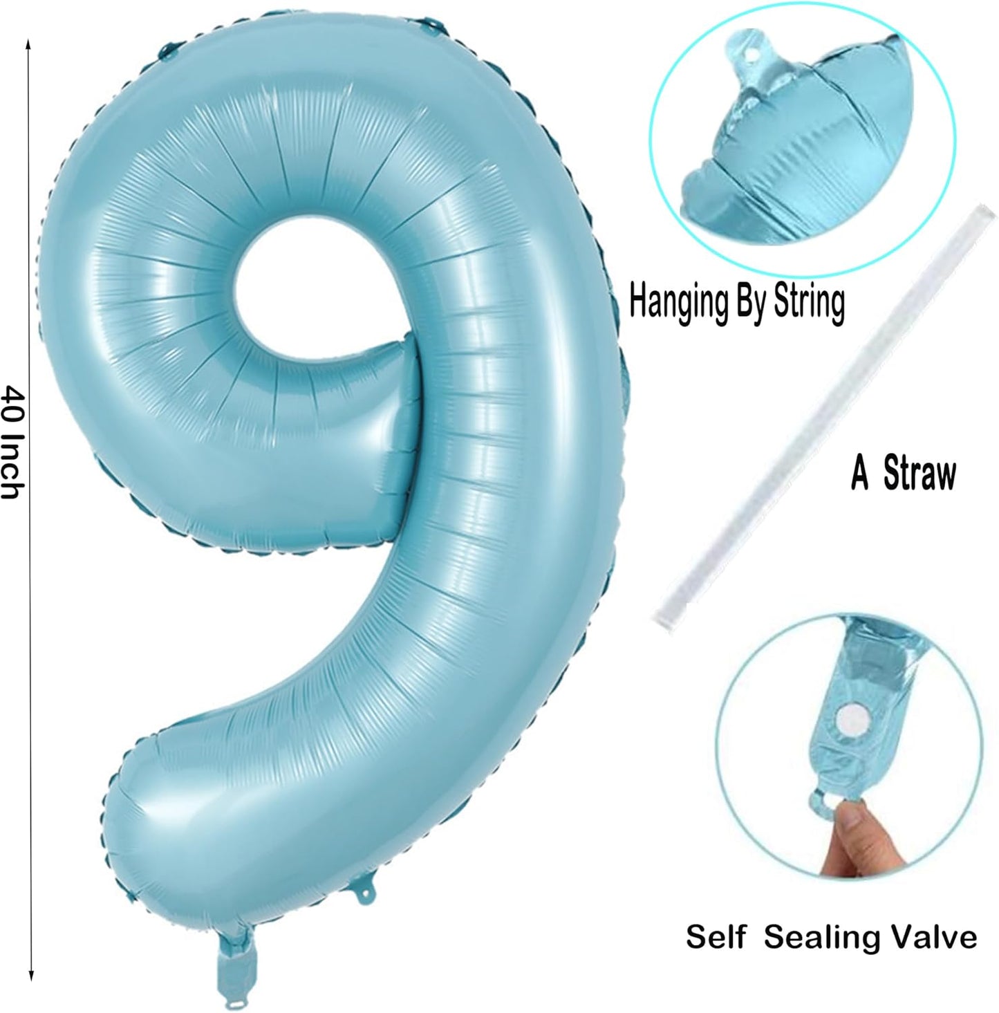 40 Inch Big Blue 9 Balloon Number Large Foil Helium Number Balloons 0-9 Jumbo Giant Happy 9th Birthday Party Decorations for Boy or Girl Huge Mylar Anniversary Wedding Party Supplies (Blue No 9)