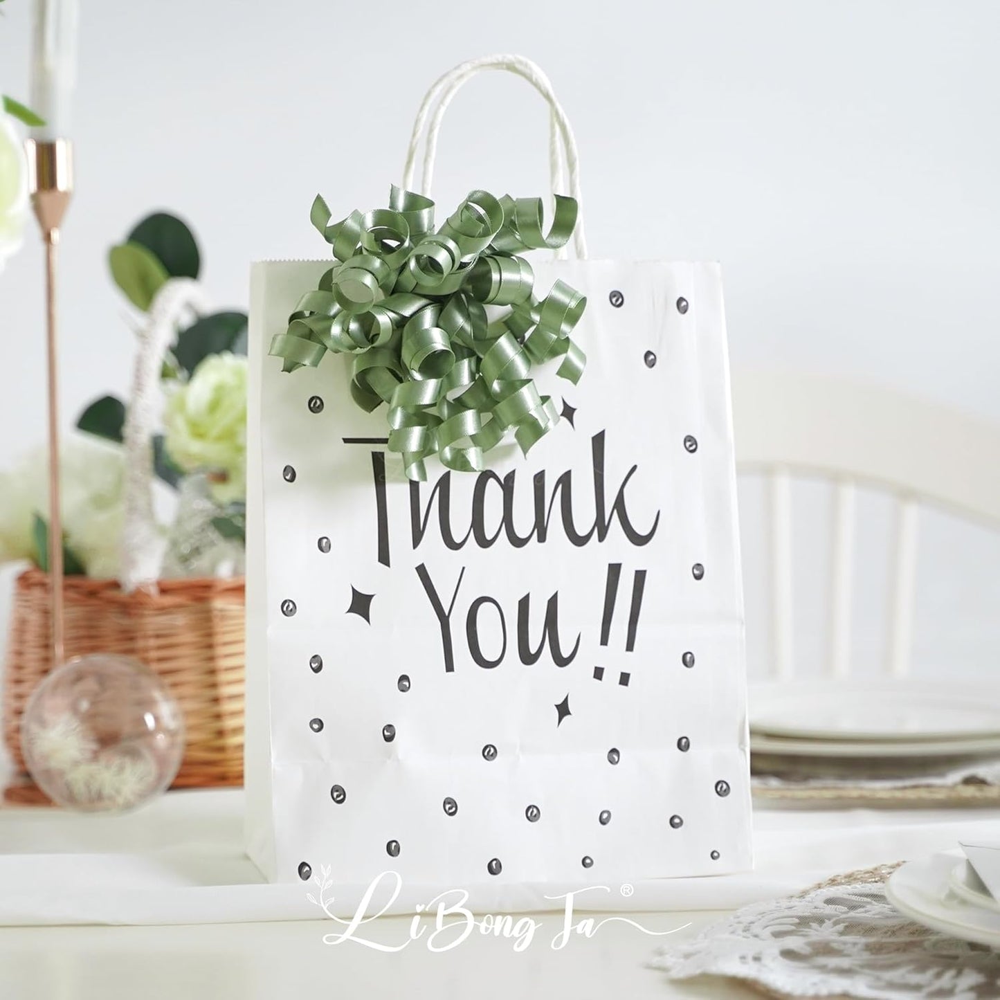 5'' Sage Green Bows Curly Ribbon Bows for Gift Wrapping, Satin Bows with Double-Sided Tape, Self Adhesive Bows for Party, Wedding, Birthday Decor, Premade Bows for Crafts, Wine Glasses-8 PCs