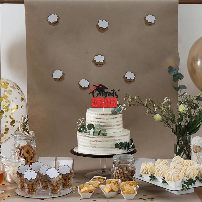 Congrats Grad Cake Topper - High Sohool/College Graduation Party Decoration Supplies - Congratulations Class of 2025 Party Cake Decorations (Red)