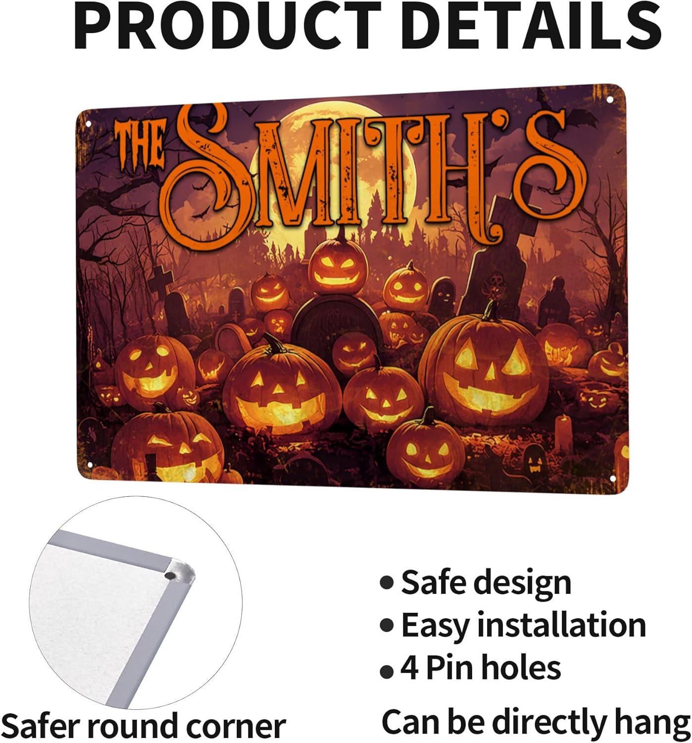 Personalized Halloween Metal Sign with Family's Name or Text Custom Pumpkin Wall Decor Signs Fade Resistance for Indoor Outdoor Spooky Gifts for Friends Family