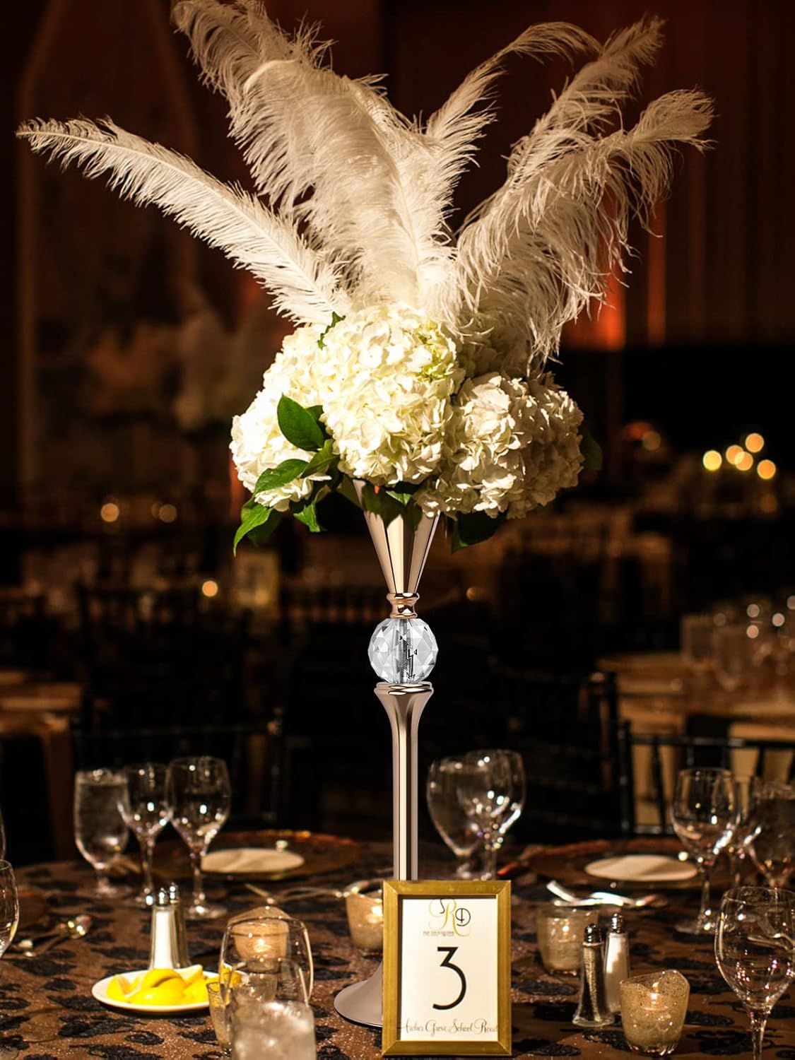 VIJIV Gold Flower Vase for Centerpiece Table Decorations Wedding Reception Decor, 18.9 Inch Tall Metal Vase for Feather Flower Holder Stand Floral Arrangement Gatsby Party Dinner Event Hotel