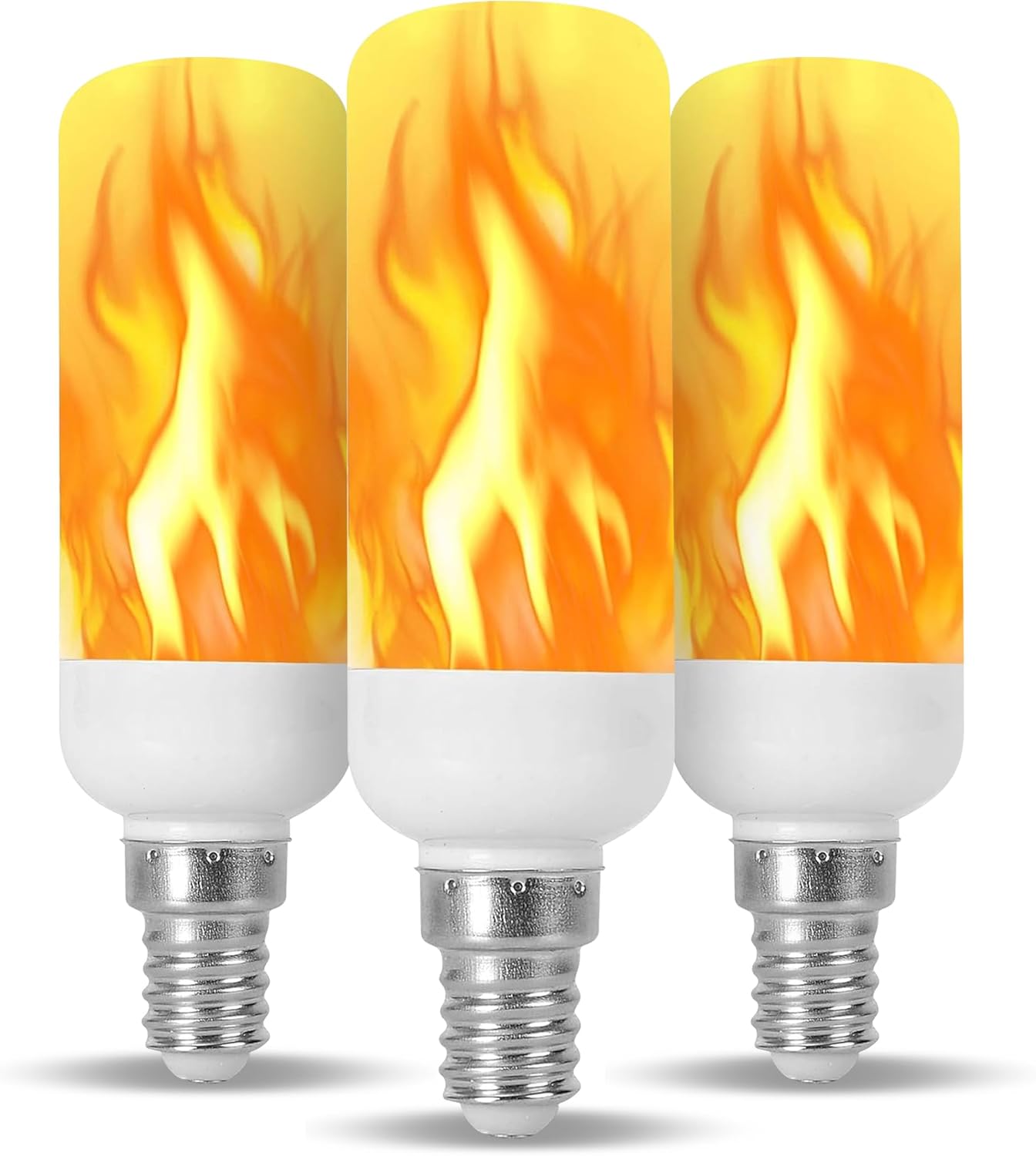 Fire Effect T6 T8 E12 LED Fire Candle Light Bulb Flame Flicker Tube Base Shape Novelty Lighting B11 Torch Rustic Farmhouse Bulbs 12mm Diameter, 100MM / 4.00" Total Length 120V ST15 3 Pack
