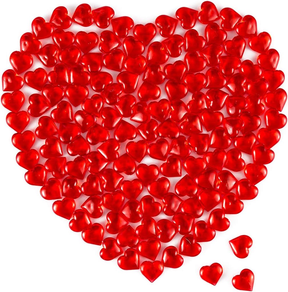 Red Acrylic Heart Translucent Hearts Shaped Crystals Gems for Table Scatter, Valentine's Day, Wedding, Artwork, Birthday Party Decoration, Favor Vase Filler (150 Pieces) (Red)