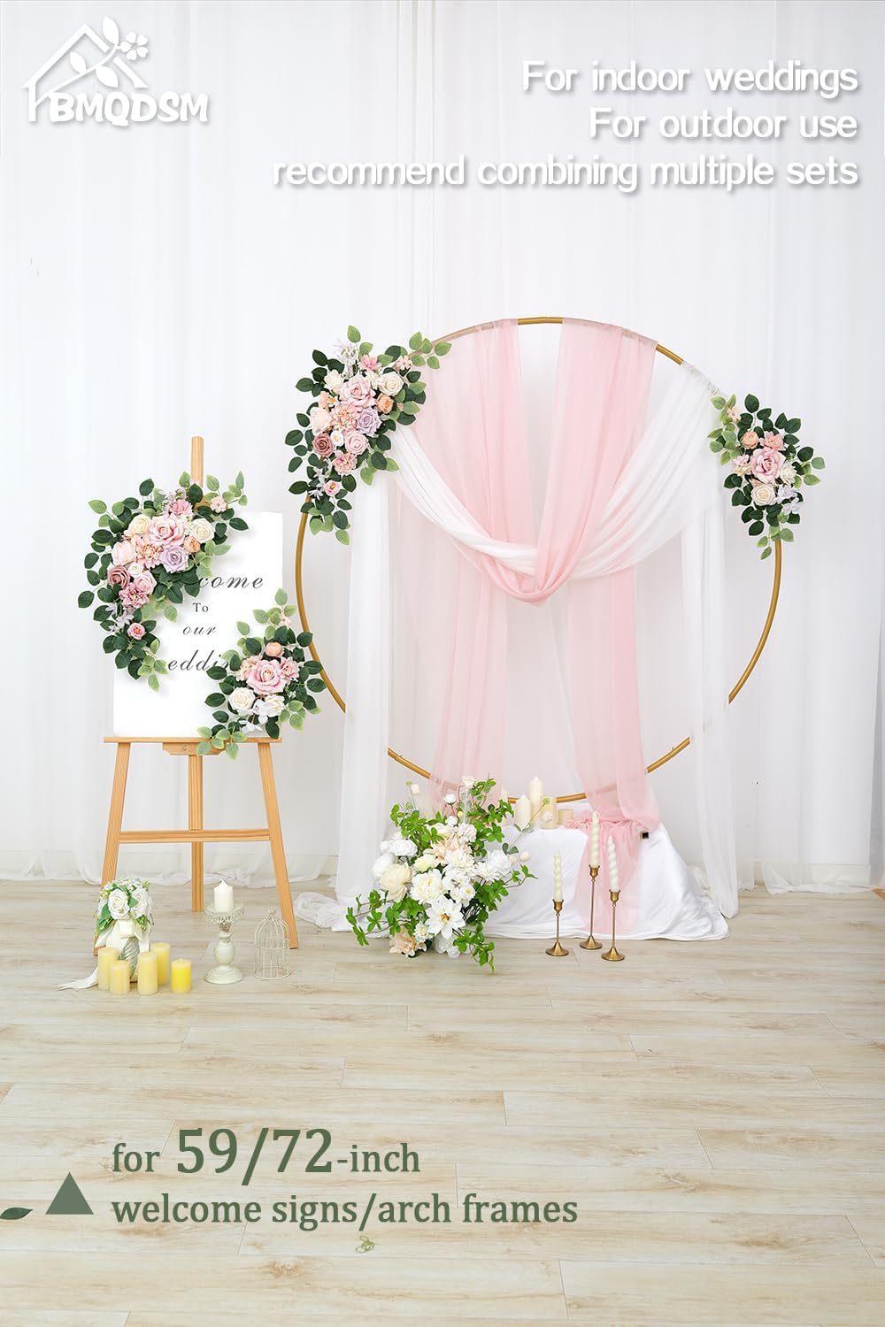 Pack of 2 Artificial Flowers for Backdrop Decoration, Wedding Arch Flowers,Reception Welcome Sign, Eucalyptus Garland, Suited to Aisle Decor and Wedding Arches(Champagne Pink)