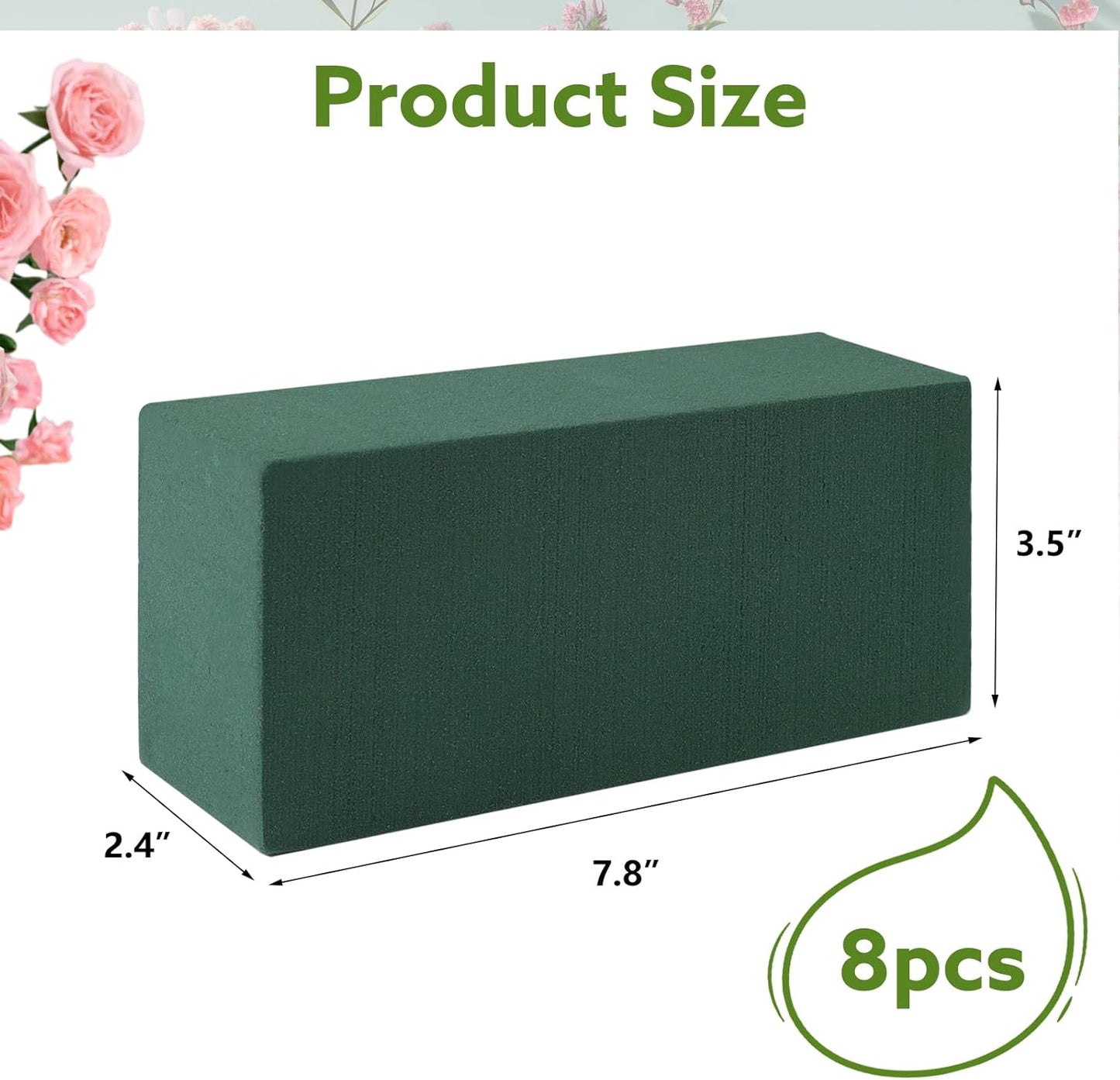 8Pcs Floral Foam Blocks for Fresh and Artificial Flower Arrangements, (7.8" L x 3.5" W x 2.4" H) Flower Foam Bricks Florist Foam for Wedding, Birthdays, Home, Office,DIY Craft