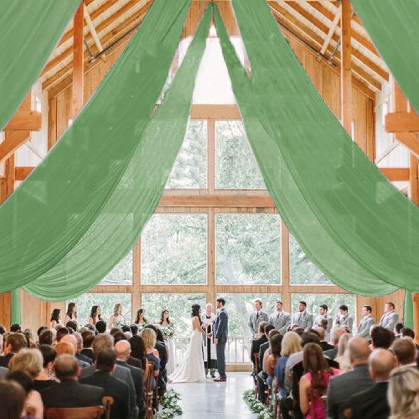 Ceiling Drapes Wedding Arch Drapes Chiffon Arch Draping 2 Panels 5x20 FT Sage Green Ceiling Decorations Sheer Backdrop Curtain for Parties Tulle Fabric Arbor Drapery Swag Ceiling Curtains for Events