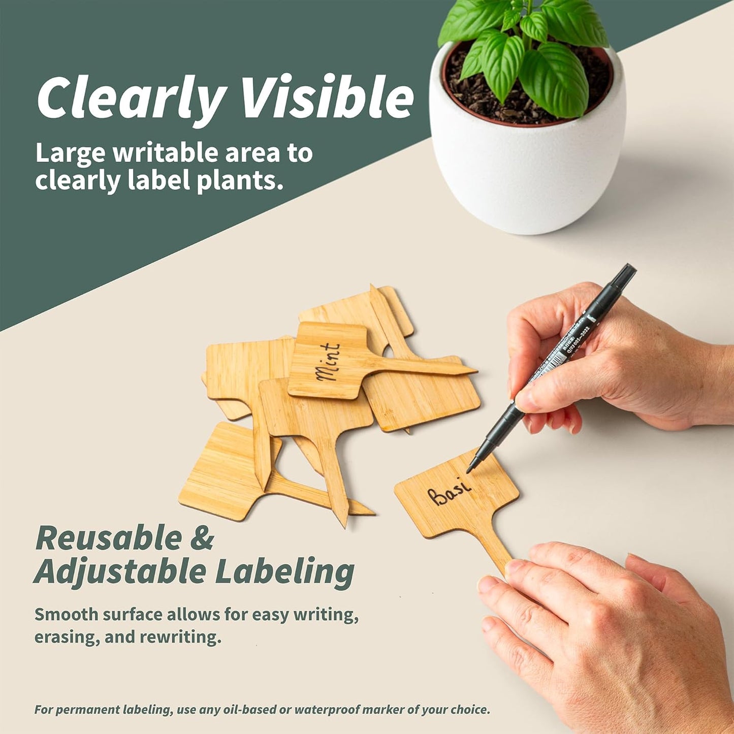 52-Piece Eco-Friendly Bamboo Plant Labels | Beautiful Natural Bamboo Garden Markers for Seedlings, Herbs, Flowers & Vegetables | Sustainable Gardening Tags & Gifts