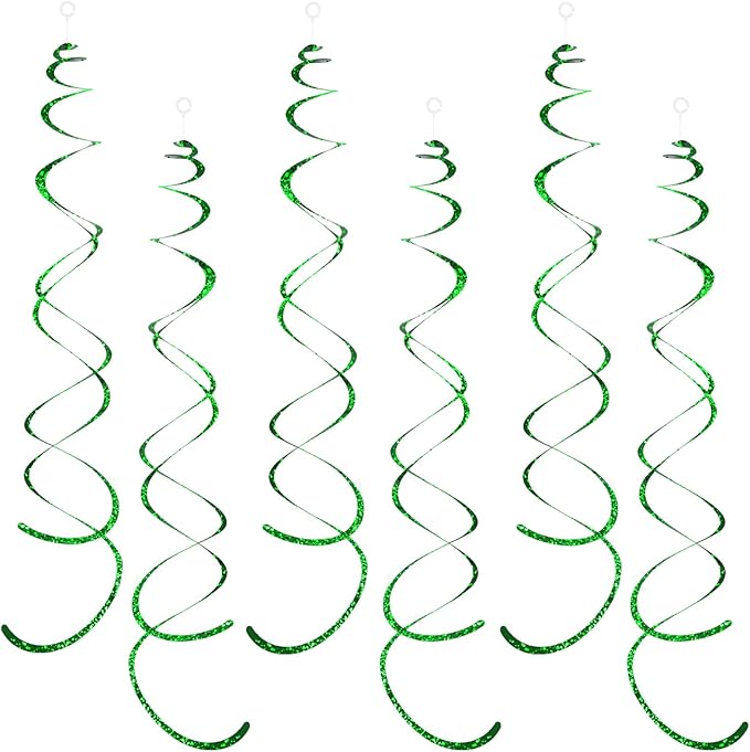 30 Pieces Green Party Swirl Decorations, Sparkle Green Hanging Swirls Whirls Shimmer Plastic Streamer for Ceiling, Party Supplies for St. Patrick's Day Tropical Hawaiian Birthday Christmas Party Decor