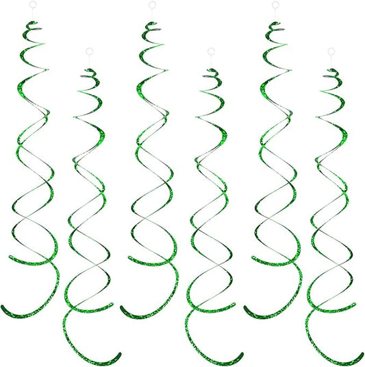 30 Pieces Green Party Swirl Decorations, Sparkle Green Hanging Swirls Whirls Shimmer Plastic Streamer for Ceiling, Party Supplies for St. Patrick's Day Tropical Hawaiian Birthday Christmas Party Decor