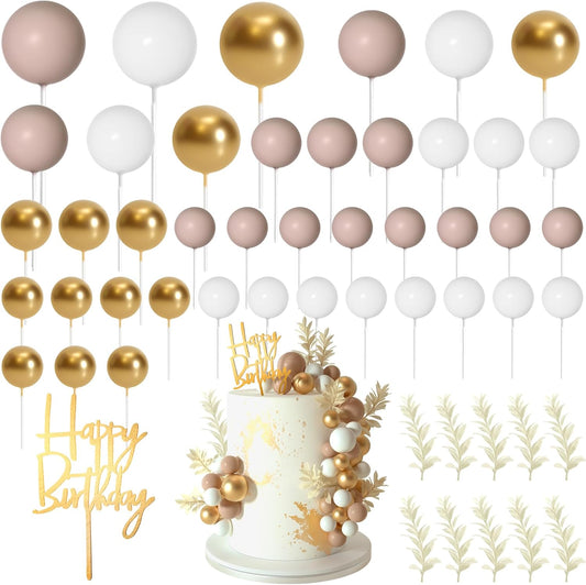 MIAHART Ball Cake Toppers Boho Grass Cake Topper Ball Cake Insert Decoration for Birthday Wedding Baby Shower Party Decorations Boho Themed Party Supplies (khaki，gold，white)