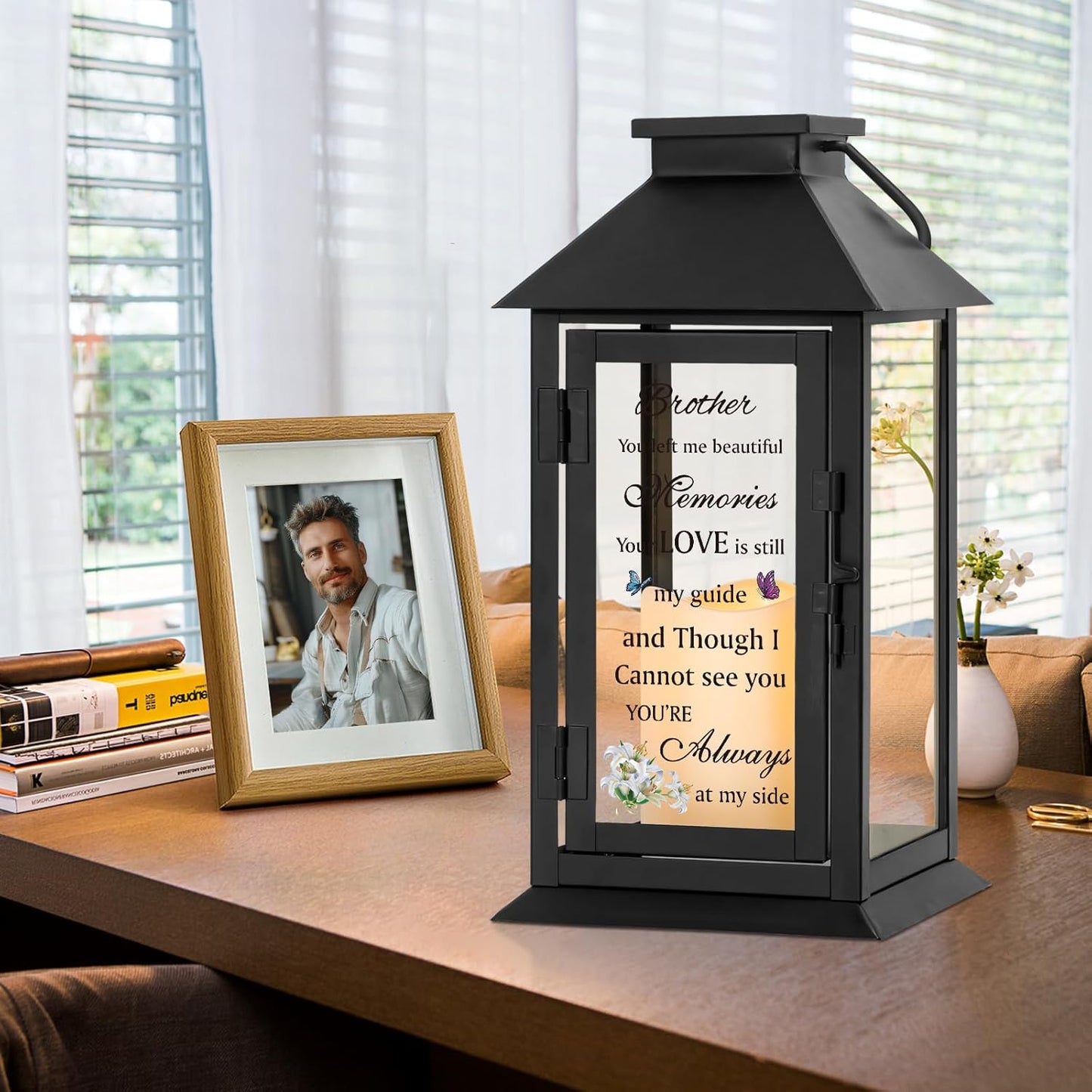 Memorial Lantern for Brother with LED Candle