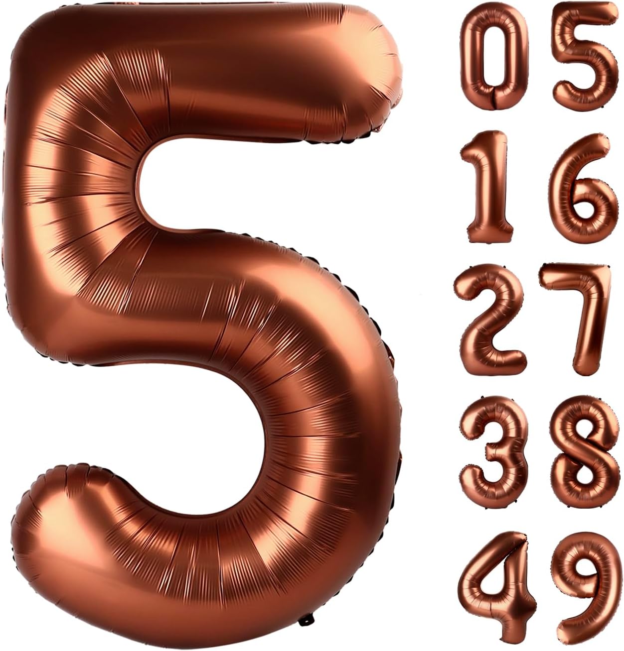 Coffee Brown 40 Inch Large Number 5 Birthday Balloon, 2025 Five 5th 15 25 35 50 55 Birthday Celebration Decorations, Dark Brown Foil 5 Mylar Helium Balloons Girl Boy Anniversary Party Supplies