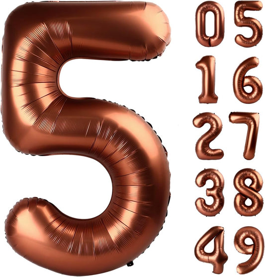 Coffee Brown 40 Inch Large Number 5 Birthday Balloon, 2025 Five 5th 15 25 35 50 55 Birthday Celebration Decorations, Dark Brown Foil 5 Mylar Helium Balloons Girl Boy Anniversary Party Supplies