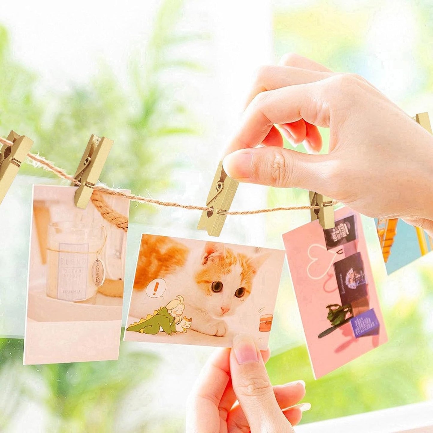 100 Pcs Gold Wooden Pins, 1.38 Inch Tapestry Clothes Pins Wall Clips Photo Picture Clips Poster Clips Strong Spring Clips for Home and Office Poster Photo Decor (Gold 100 Pack 1.38 Inch)