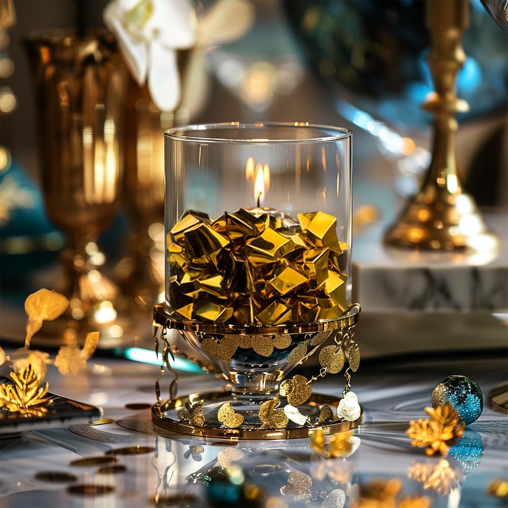 HappyFiller Fall Christmas Decoration Fake Gold Nuggets Faux Ice Rocks Cubes Acrylic Gems Pirate Treasure Gems,Gold Vase Fillers,Wedding Table Scatters,Crafts,Home Accents,13 OZ