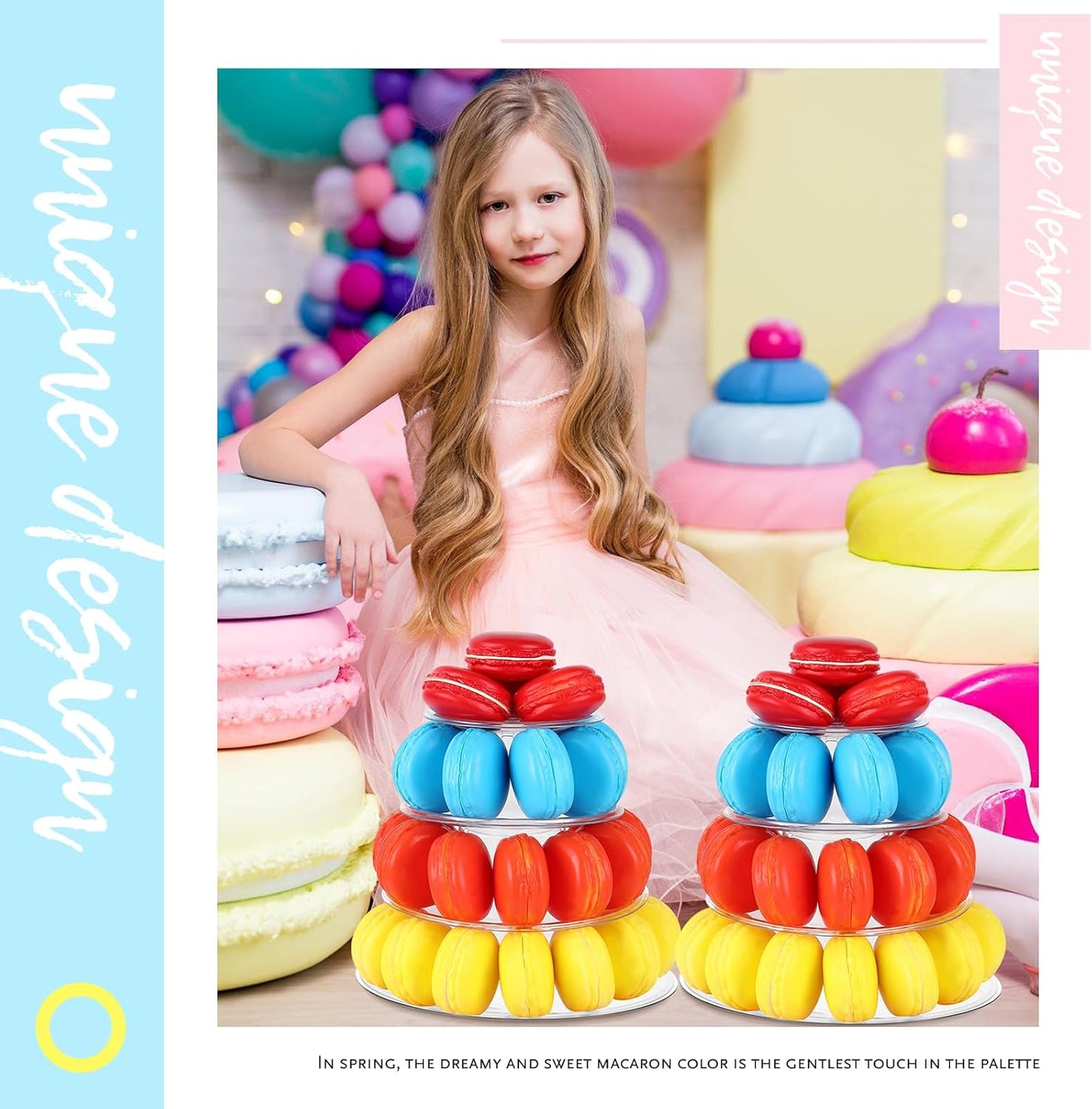 Juexica 4 Pcs Round Macaron Display Tower Stand 4 Tiers Plastic Cake Rack Macaron Wedding Cupcake Display Food Serving Stands Clear Dessert Tower for Wedding Baby Shower Birthday Decoration