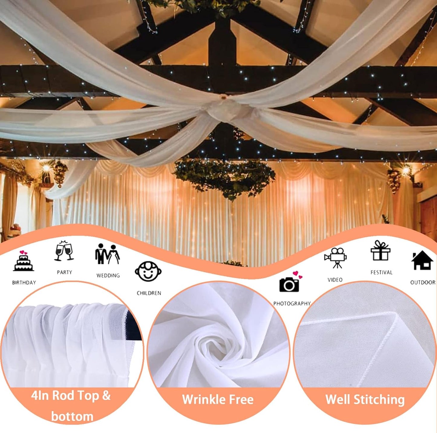 FUHSY 5FTx30FT Wedding Ceiling Drapes White Ceiling Drapes for Weddings 2 Panels Arch Draping Fabric Sheer Weddings Drape for Arch Sheer Drapery Backdrop Curtains Wedding Decorations for Ceremony