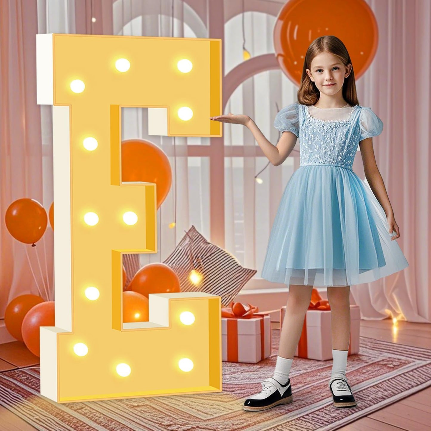 Marquee Light Up Letters E, 4FT Foam Board Mosaic Balloon Letters with Light Bulbs, Large Marquee Letter for Birthday Festival Party, Marry Me Light Up Letter for Wedding Engagement Party Decor