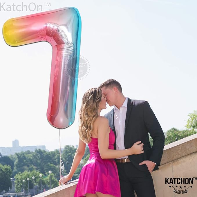 KatchOn, Giant Rainbow Number 7 Balloon - 40 Inch | 7th Birthday Balloon for 7th Birthday Decorations | 7 Balloons for Birthday | Seven Number | 7 Year Old Balloons for 7 Year Decorations