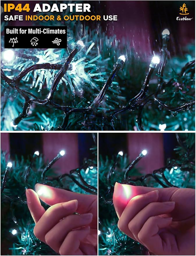 EcoNour 41Ft 1000 LED Cluster Twinkle Lights for Christmas Tree, 8 Modes String Lights for Decoration with Timer and Memory Function, Elegant Cool White Fairy Lights for Magical Home & Indoor