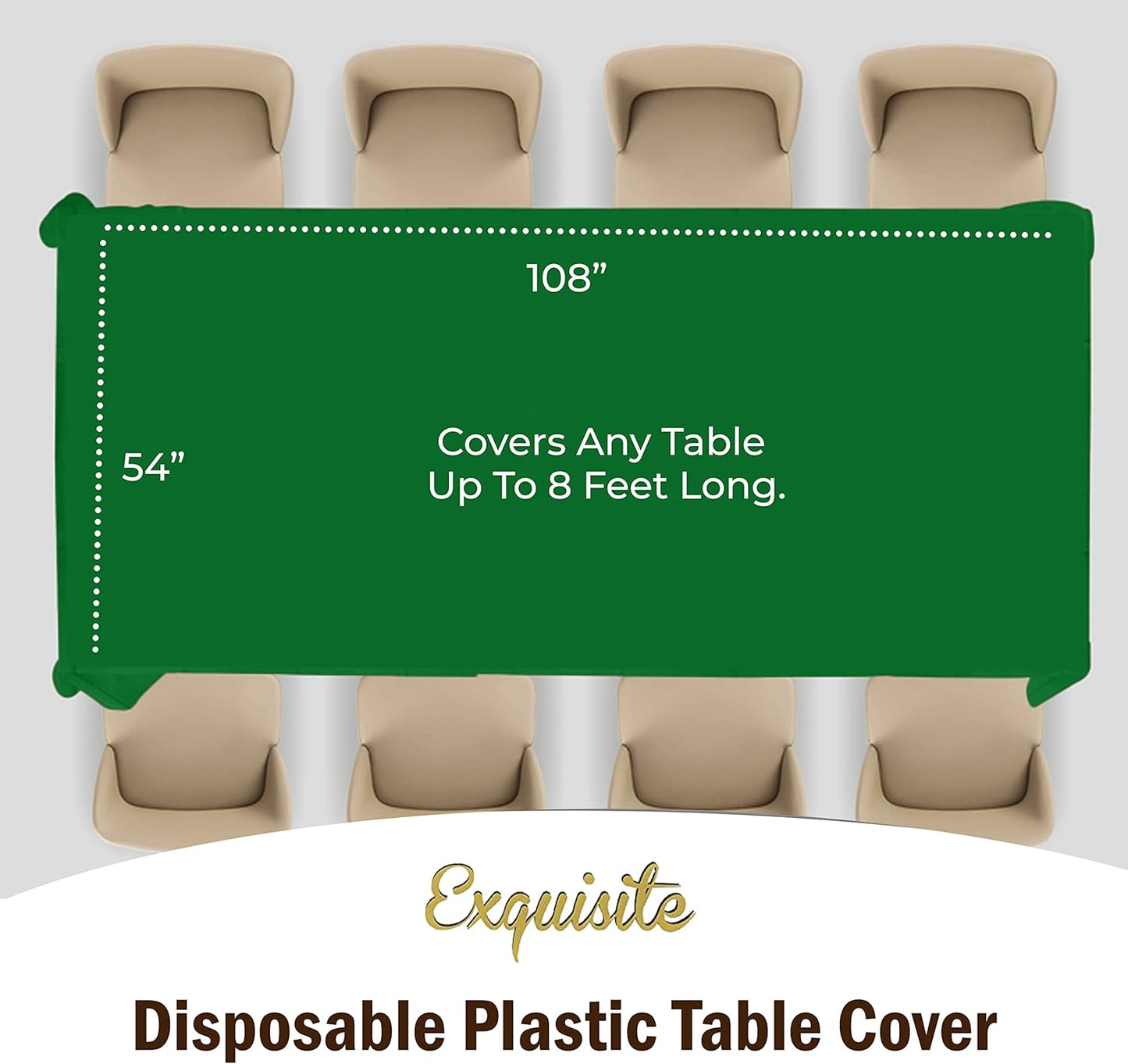 Party Solids Pack Of 12 Premium Plastic Tablecloth 54 Inch x 108 Inch Rectangle Table Cover - Emerald Green