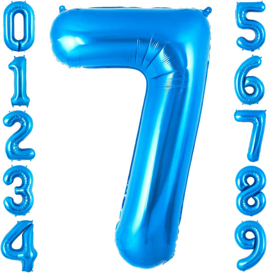 Blue 7 Balloon Number,40 Inch Number 7 Balloon Big Blue 7 Foil Mylar Helium Balloon for Birthday Party Decorations