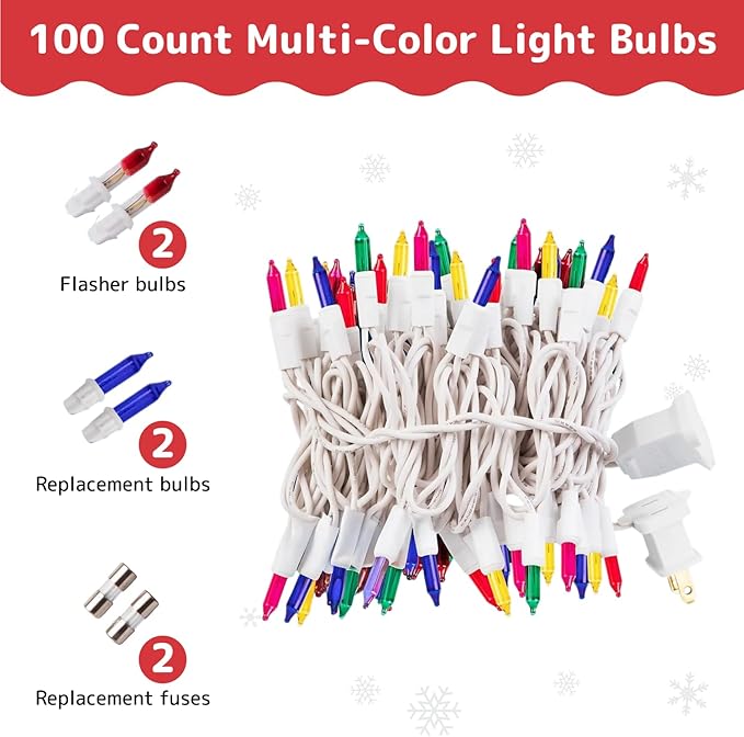 PREXTEX Multicolor String Lights (20 Feet, 100 Count) with White Cord - Indoor and Outdoor Colorful Twinkle Lights for Holiday Decor