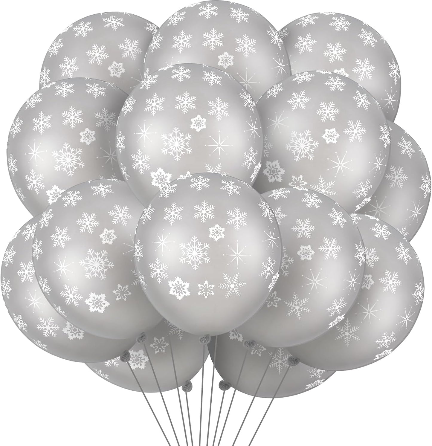 Skylety 40 Pieces Snowflake Balloons Bulk Winter Transparent Snowflake Latex Balloons for Christmas Birthday Wedding Party Decorations (Silver)