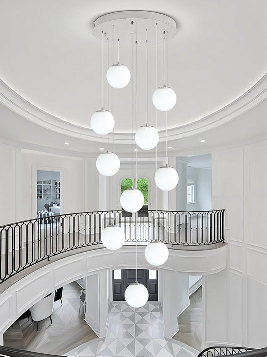 H118 Large Chandeliers for High Ceilings,12-Lights Mid Century Globe Chandelier Silver Modern Globe Pendant Light for Entryway Villas and Stairs