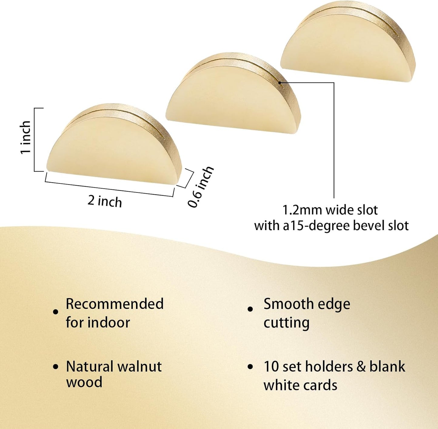 UNIQOOO 10 Set 2" Arch Gold Birch Wood Stand with Cards |1.2mm Slot, for Name Cards, Place Card Holder, Photo Display Stand | for Event Decor, Retail Shop, Cafe Restaurant Menu, Business Card, Name Tag