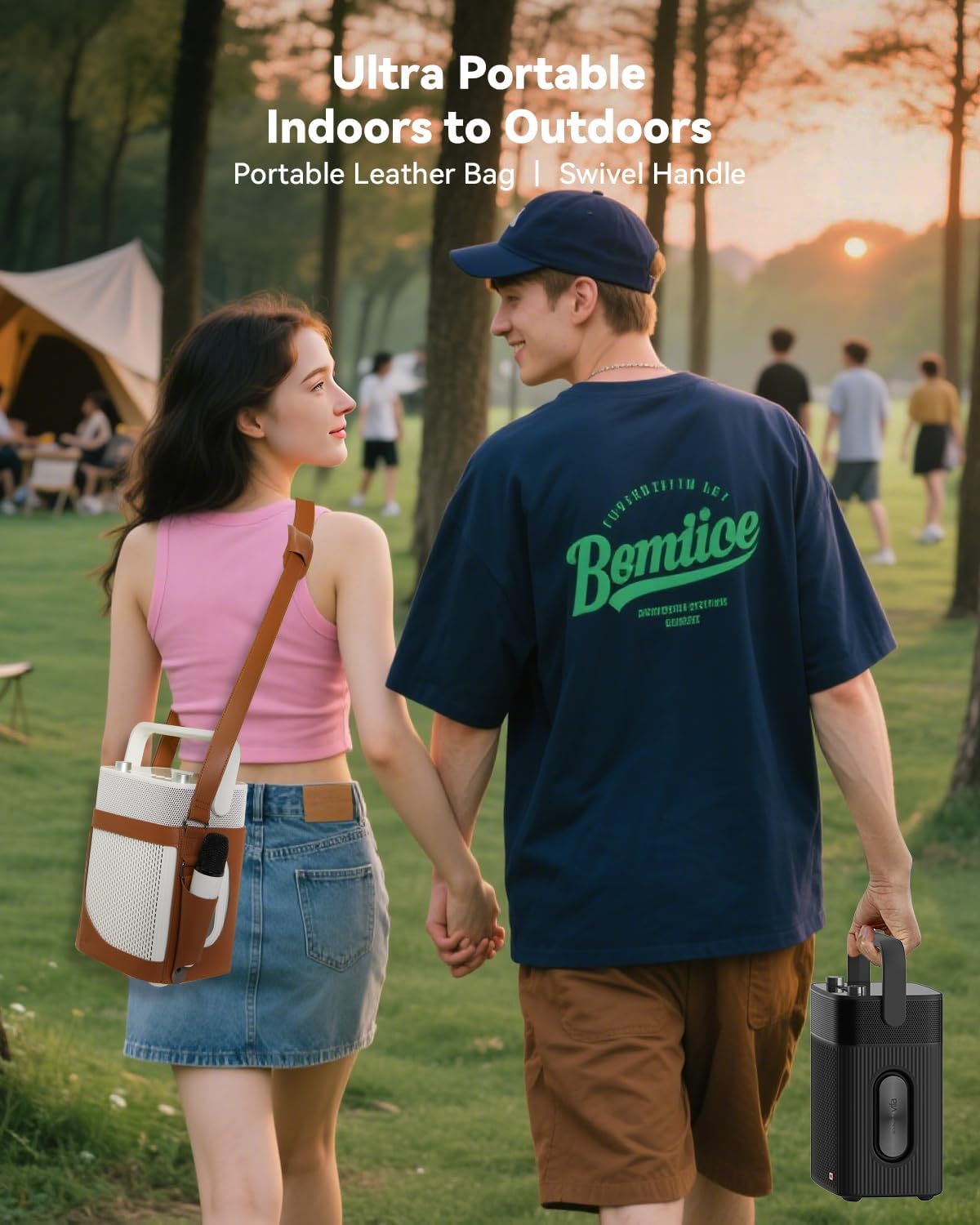 Karaoke Machine with 2 UHF Wireless Microphones with Leather Bag, IPX4 Waterproof Portable Bluetooth Speaker with Lights for Adults, Outdoor Karaoke Speaker Support Bluetooth/AUX/USB/PC (White)