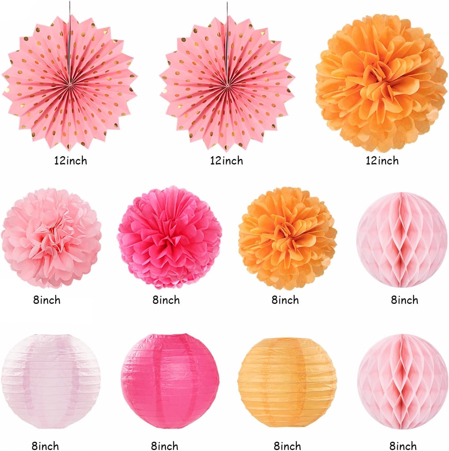 Hot-Pink Orange Fall Birthday Party-Decorations - 21pcs Autumn Women Peach Happy Banner,Girls Groovy Paper Streamers Lanterns Honeycomb,Tissue Flowers Pom Poms Fan, Boho Garland Room Decor
