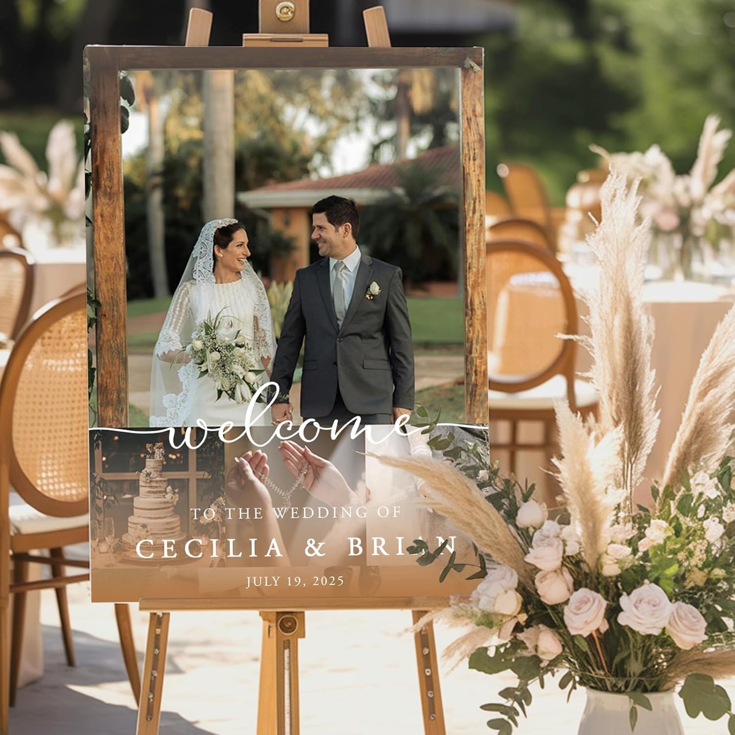 Custom Couple Photo Wedding Welcome Sign, Gifts for Weddings, Anniversary, Bridal Party, Customized Weddings Poster Signs for Bride & Groom, Decoration for Indoor Outdoor Celebration