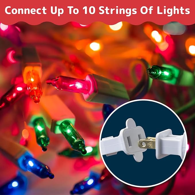 PREXTEX 50 Ct. Multi-Color Christmas Tree Lights with White Wire - 10 Ft Holiday String Lights for Indoor and Outdoor Use- Multicolor Incandescent Christmas Tree Decoration with End-to-End Connectors