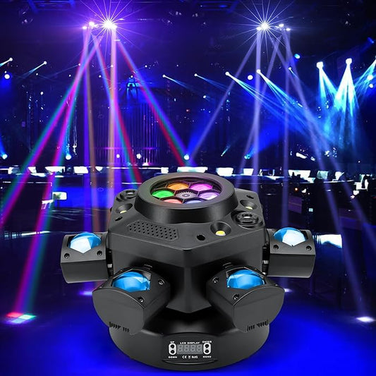 Moving Head DJ Light, 150W RGBW Party Light Remote DMX512 Control Sound Activated 6 Arms Stage Effect for DJ Stage Party Bar Disco Show Club Wedding