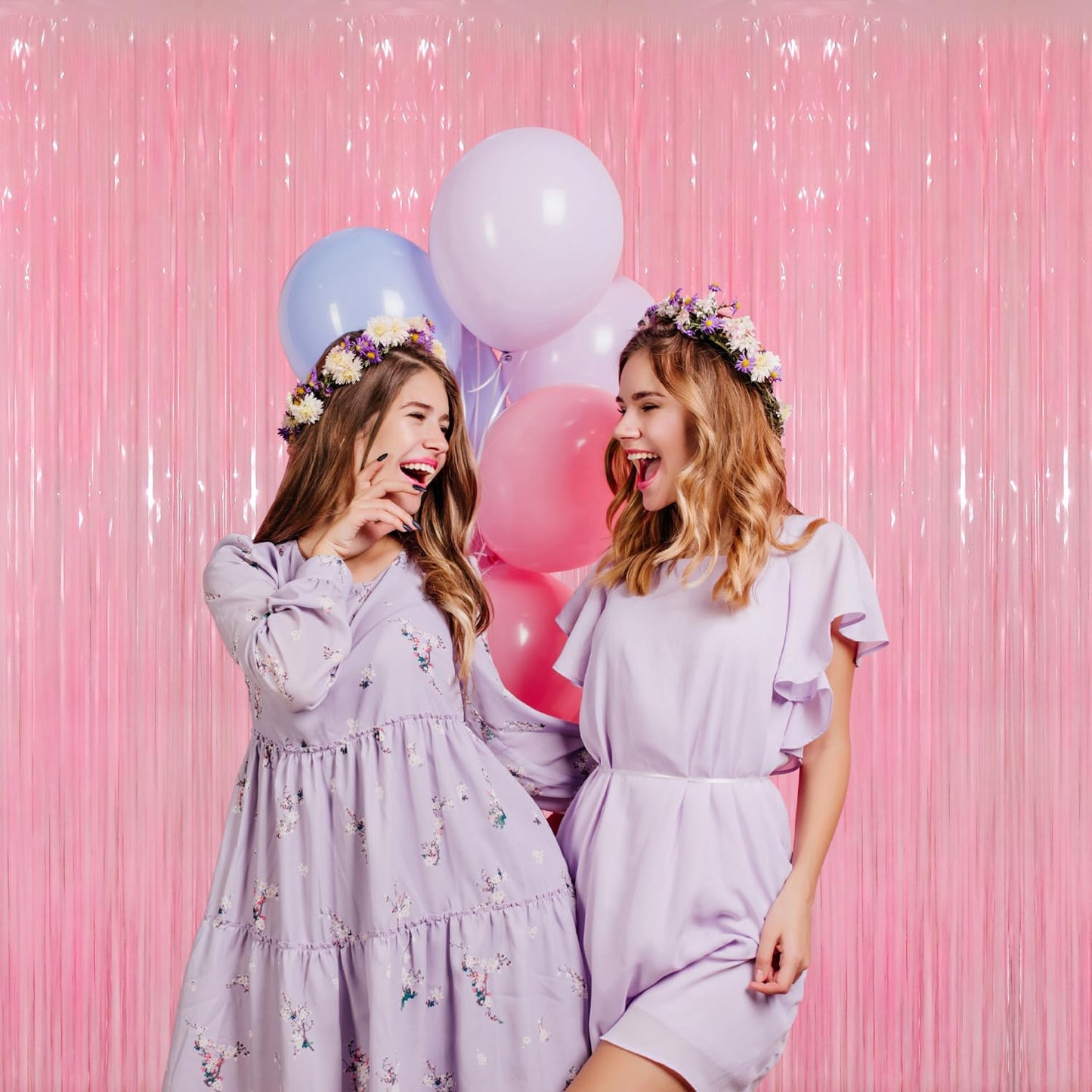 GOER 3.2 ft x 8.2 ft Metallic Tinsel Foil Fringe Curtains Party Photo Backdrop Party Streamers for Birthday,Graduation,New Year Eve Decorations Wedding Decor(5 Packs,Candy Pink)