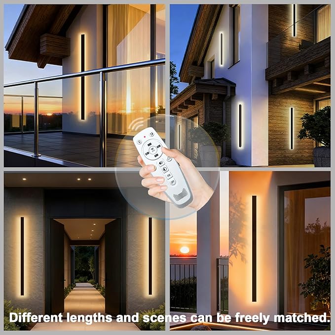 39in Exterior Wall Light, Modern Outdoor Wall Light Dimmable, Ip65 Waterproof Outdoor LED Lights, Black Long Strip Wall Mount Outside Lighting for House Garage
