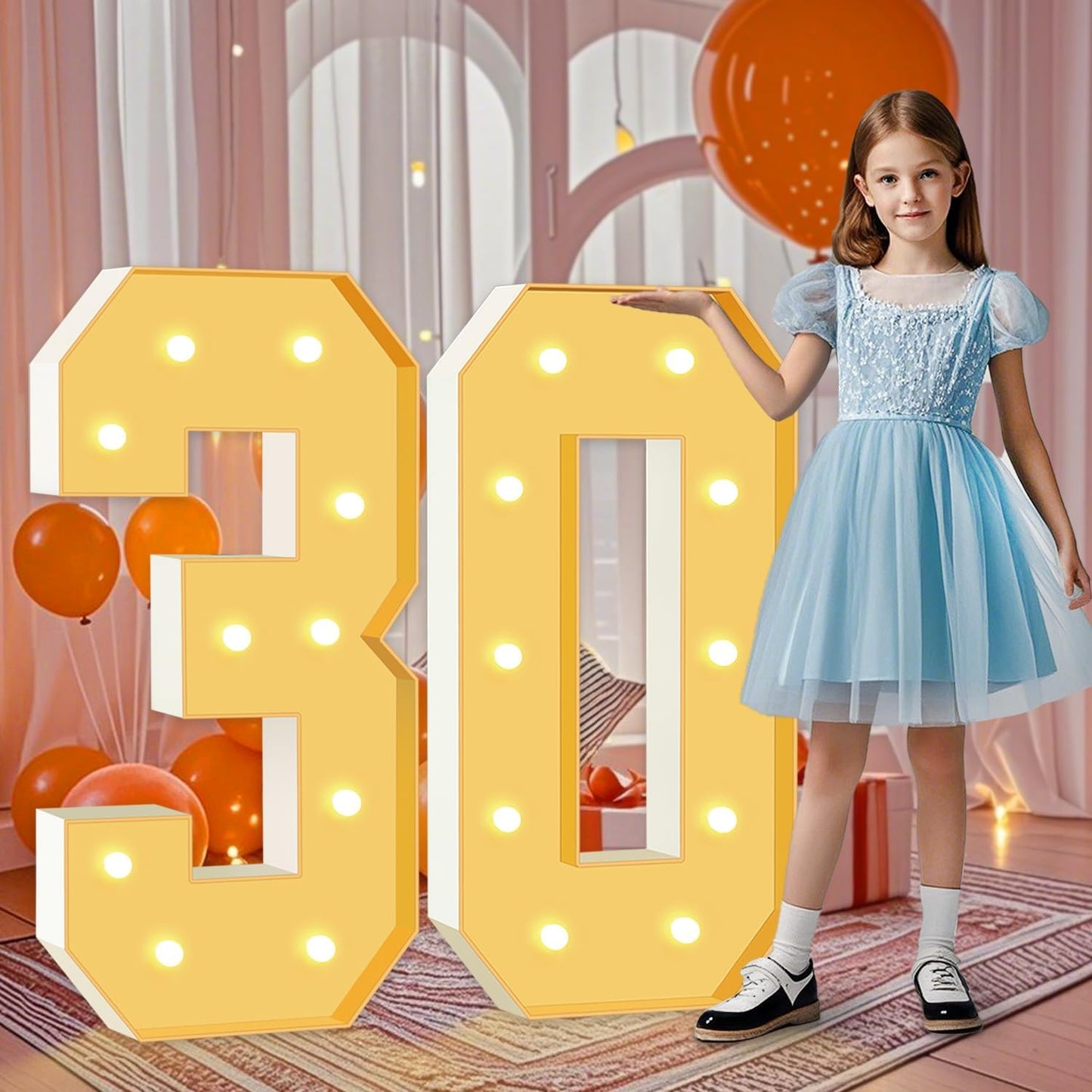 4FT Marquee Numbers 30, Large Light Up Numbers 30th Birthday Decorations for Her Him, Cardboard Number for Women Men Anniversary Party Decor Backdrop, DIY Foam Board Mosaic Number Sign