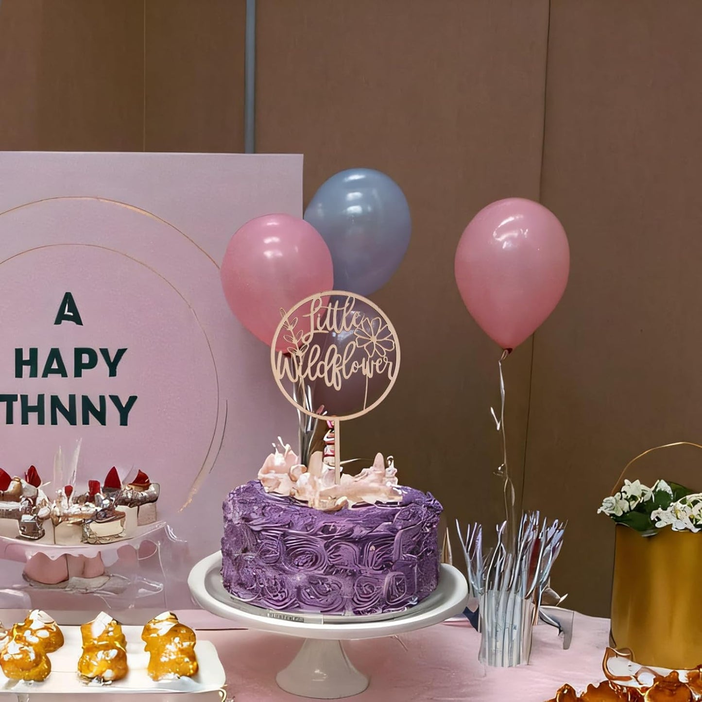 Little Wildflower Wood Cake Topper - Floral Wooden Cake Topper Decor, Baby Shower Gender Reveal Cake Sign Decorations, Photo Props