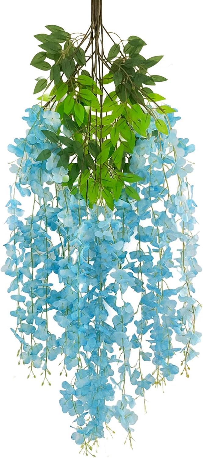 5 Pack Lake Blue Wisteria Hanging Flowers Garland, 3.77 Feet Artificial Flower Vines, Fake Wisteria, Artificial Vines Hanging Garland for Backdrop Outdoor Yard Garden Decor