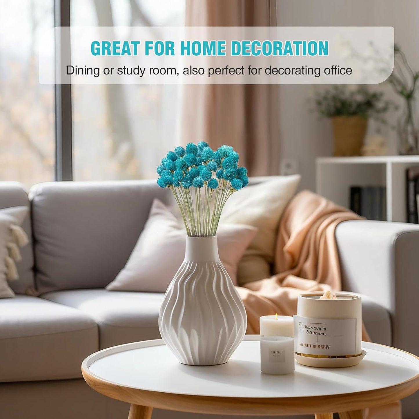 Dried Flower Tiffany Blue Globe Amaranth with Wheat Straw Natural - 40PCS Bouquet for Vase Home Decor Party DIY Arrangement