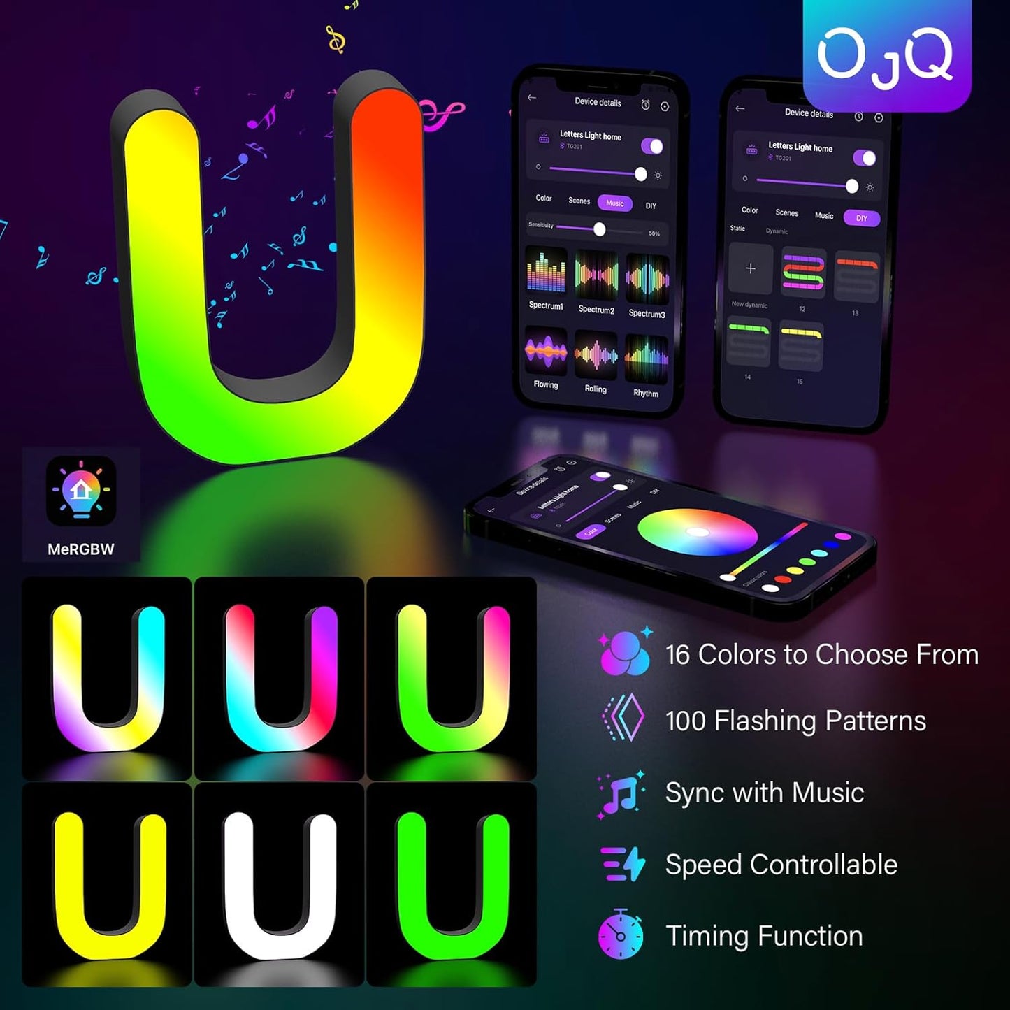 OJQ Light Up Letters LED Letter - Bedroom Lighted Colorful Alphabet Letter Music Sync Color Change - Christmas Birthday Gifts for Girl - Teen Girls Room Decor Gifts Party Home Wall Bedroom Decor