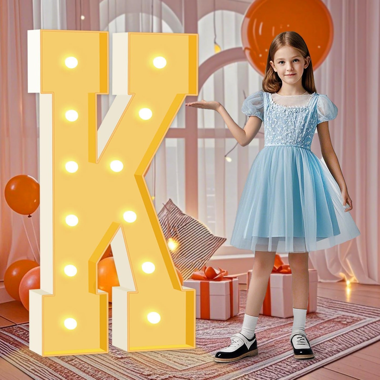 4FT Marquee Letters K, Party Decoration Large Marquee Light Up Letters, Pre-cut Foam Board Letter Set for Birthdays Baby Shower Wedding Event Bridal Shower Engagement Anniversarty Party Decor