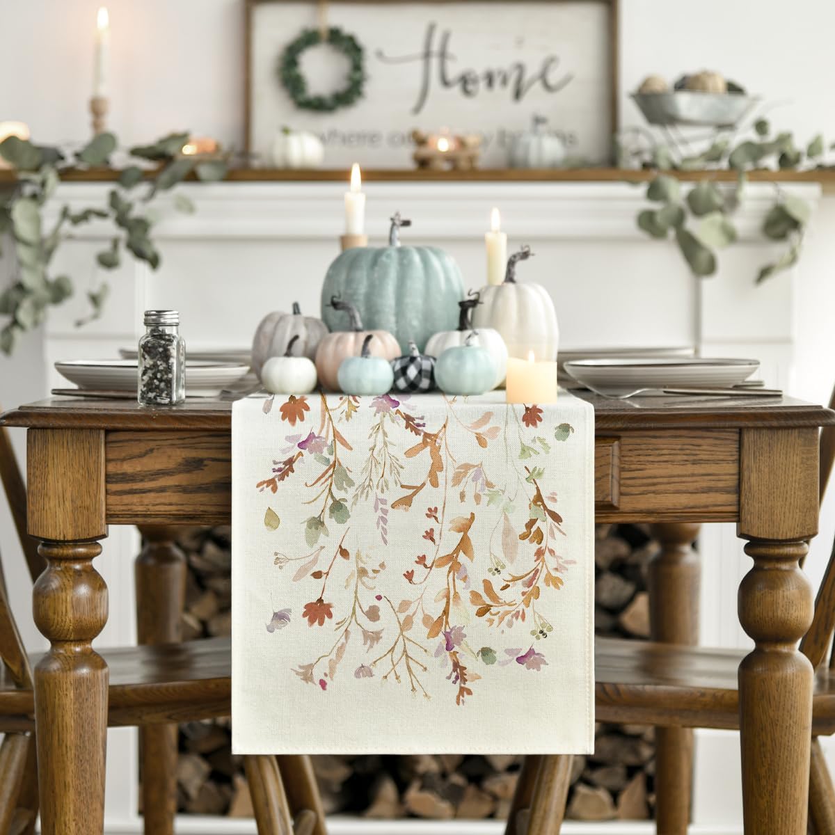 Artoid Mode Floral Leaves Fall Table Runner, Wild Flowers and Grasses Seasonal Autumn Kitchen Dining Table Decoration for Home Party Decor 13x60 Inch