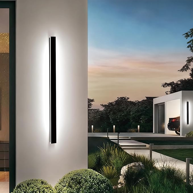 Modern Outdoor Wall Light, 59in Exterior Wall Lights Dimmable, Waterproof Black Outdoor LED Lights Porch Long Strip Wall Sconce Wall Mount for Living Room Garage