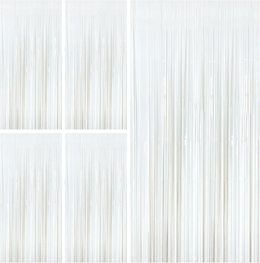 White Party Streamers Foil Fringe Backdrop Curtains Tinsel Streamers Birthday Party Decorations Fringe Backdrop for Birthday Party Graduation Bridal Shower