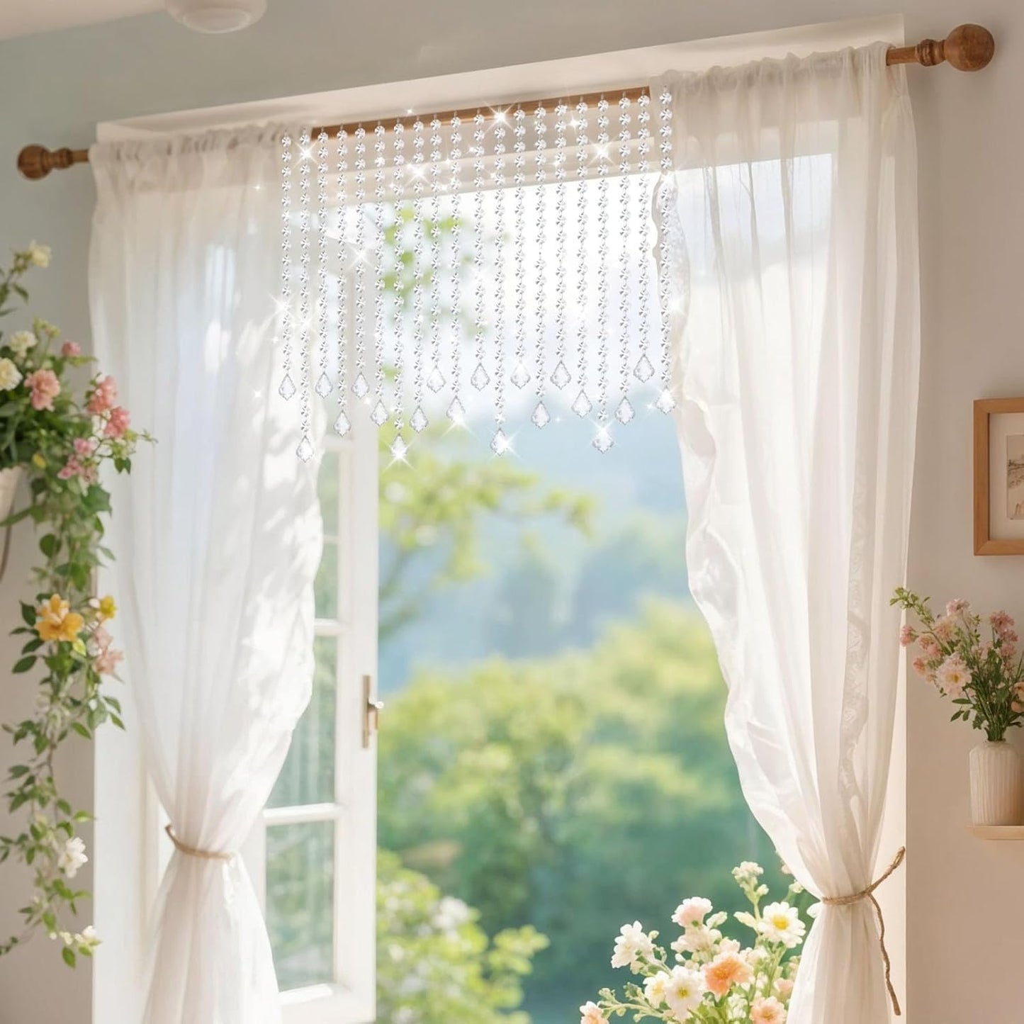 10 PCS Crystal Garland Strands, 33ft Hanging Crystal Strings for Window Curtains Doorway Decorations, Acrylic Clear Maple Leaf Crystal Ornaments for Christmas Tree, Wedding Party Home Chandelier Decor