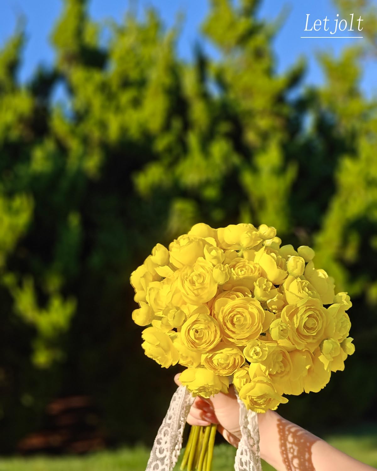 Letjolt Ranunculus Artificial Flower Yellow Silk Flowers Faux DIY Bouquet for Wedding Engagement Centerpieces Arrangements Bridal Shower Decorations Home Decor 18pcs